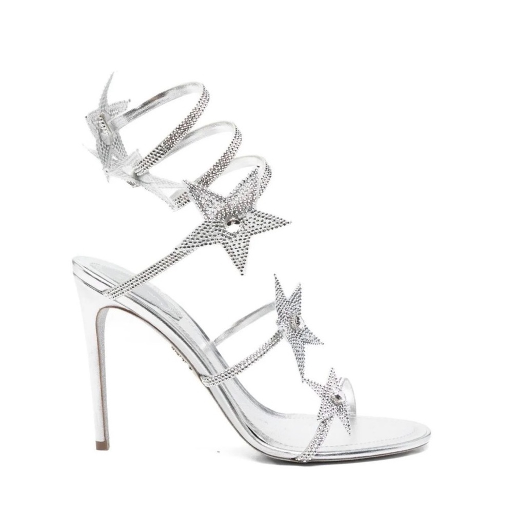 Rene Caovilla Cleo Star Spiral Silver Star Embellished High Heel Sandals - Women